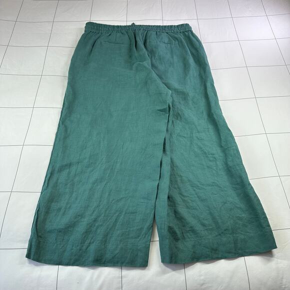 JCrew Pants Womens Large Green Spruce Seaside Wide Leg Linen Relaxed Drawstring - Picture 3 of 11
